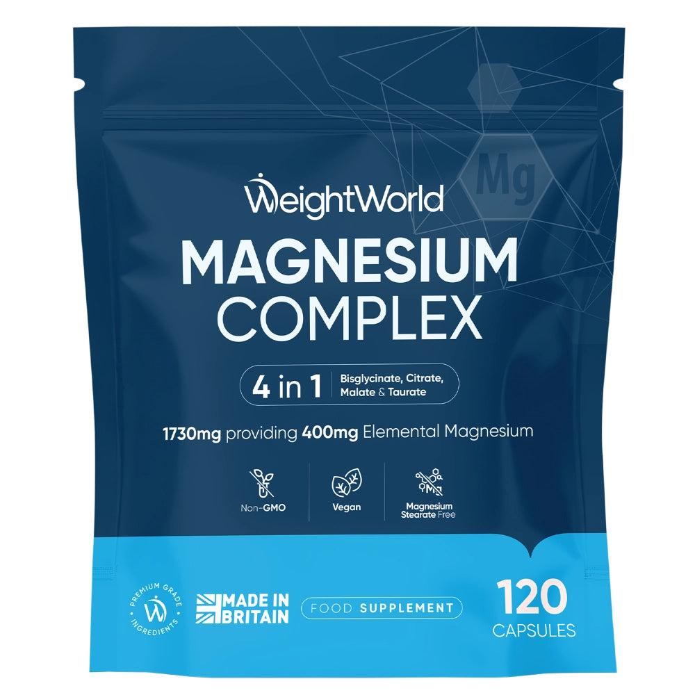 WeightWorld Magnesium Komplex 1730mg flaske – 120 kapsler med 4-i-1 formel til muskler og energi