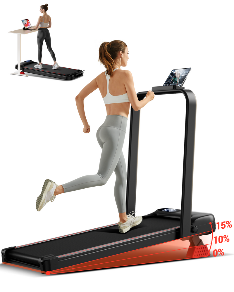 Sammenklappelig 3-i-1 walking pad med 10-15 % stigning