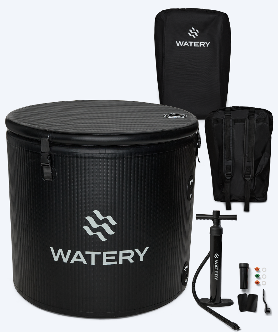 Sort Watery Deluxe isbad med premium dropstitch og isoleret låg samt tilbehør