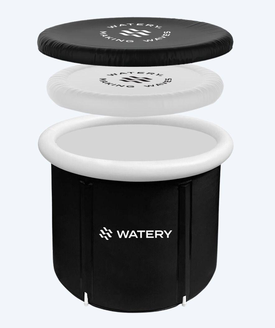 Sort oppusteligt Watery Hero isbad med 5-lags termolag set forfra
