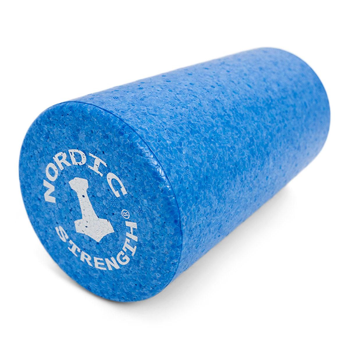Blå EPP foam roller 30 cm i hård glat overflade tåler 200 kg belastning