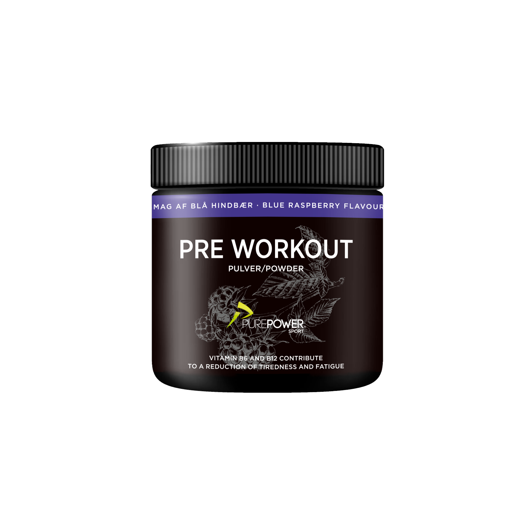 PurePower Pre-Workout PWO Blue Raspberry 300 g pose med koffein og beta-alanin