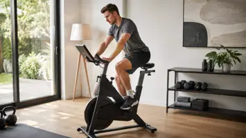 Illustration af motionscykel og spinningcykel til hjemmebrug