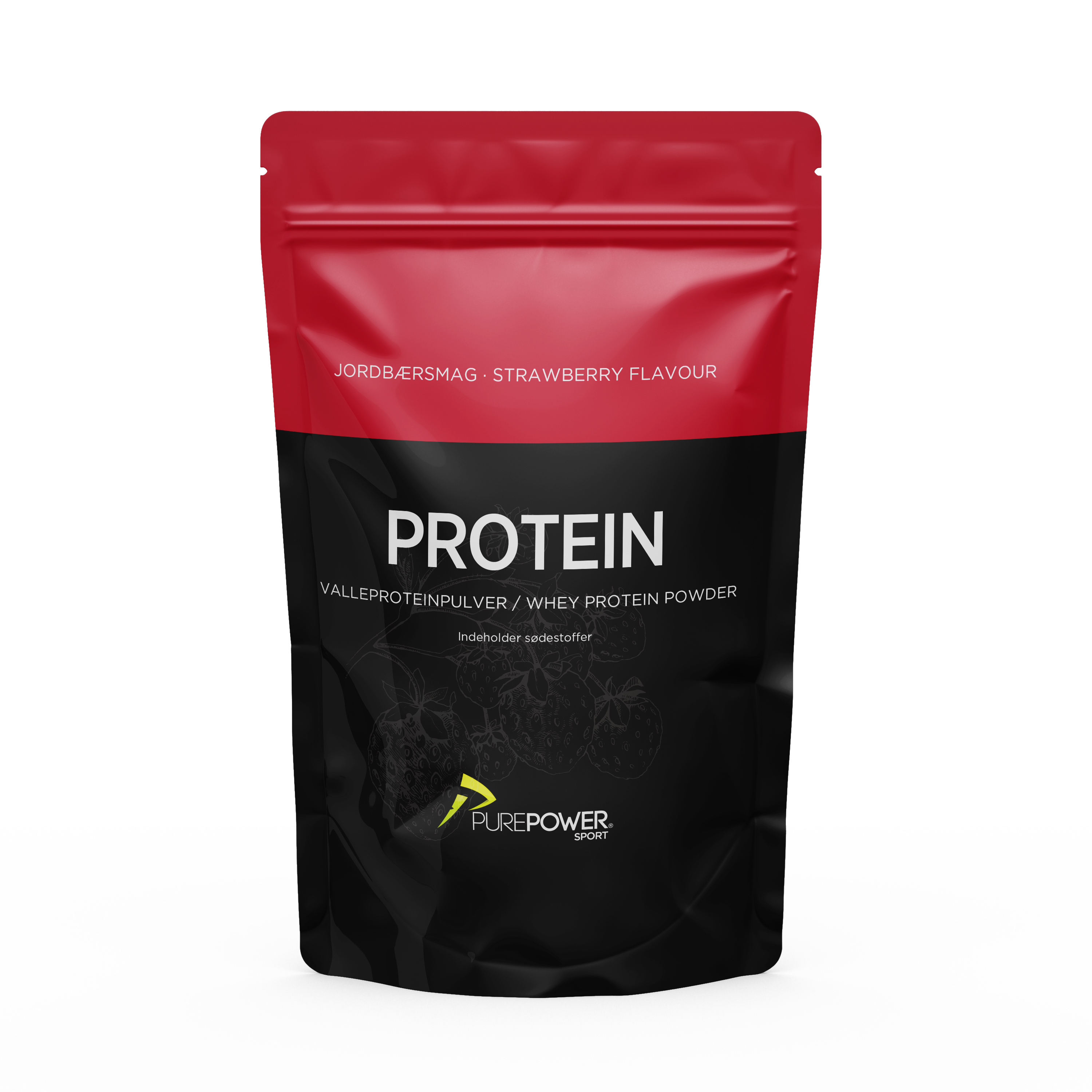 PurePower Valleprotein Jordbær 400g prøvepose i jordbærsmag