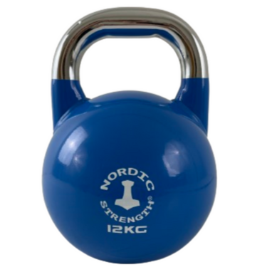 Blå Nordic Strength competition kettlebell på 12 kg i farvekodet stål til GS-sport