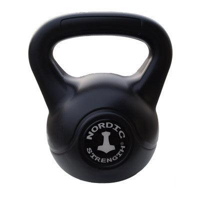 8 kg kettlebell i sort plast med cement-fyld til budgettræning derhjemme