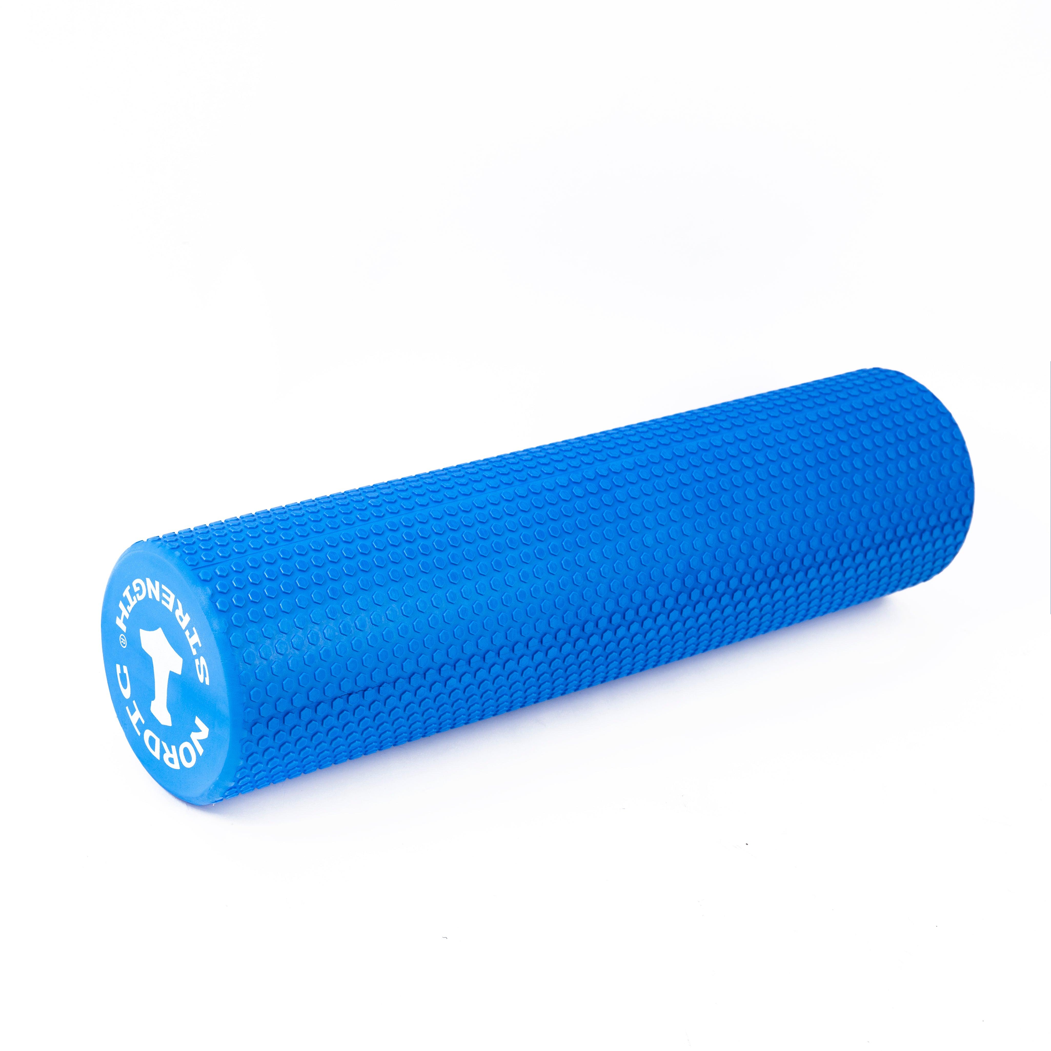 Blå EVA foam roller 60 cm medium-hård til restitution med 150 kg belastningsgrænse