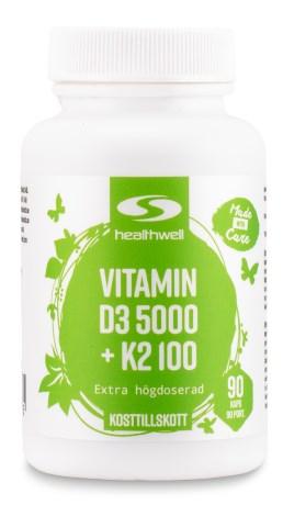 Healthwell Vitamin D3 5000 + K2 100 kapsler