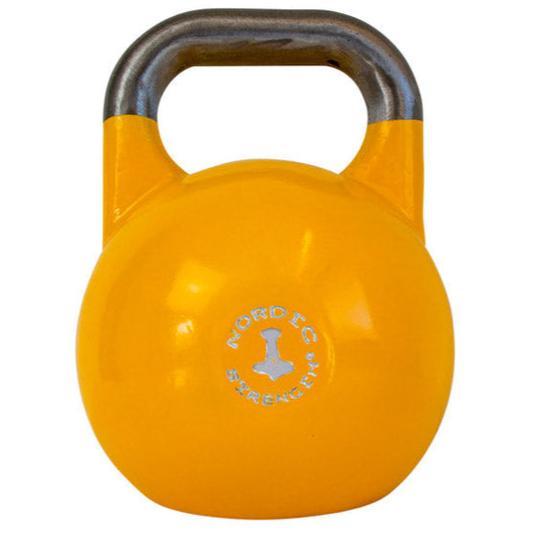 Gul Nordic Strength competition kettlebell på 16 kg med råt stålgreb