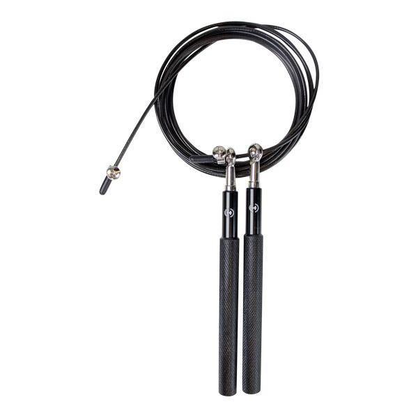 Speedrope PRO i sort med lette aluminiumshåndtag og kuglelejer til double unders