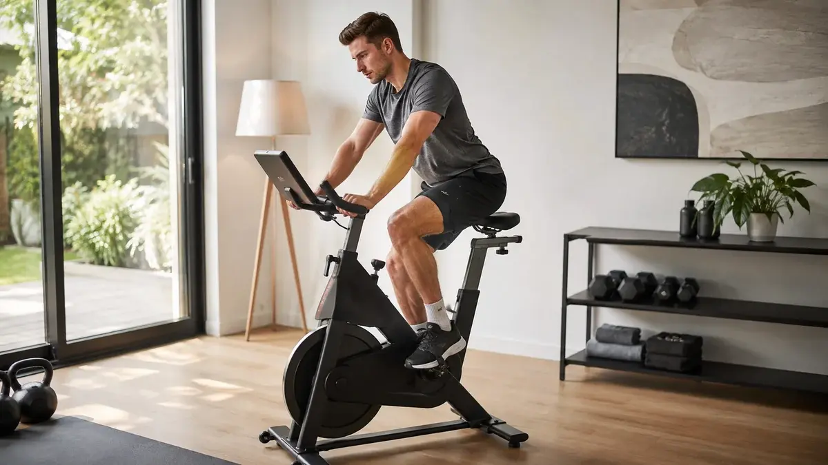 Illustration af motionscykel og spinningcykel til hjemmebrug