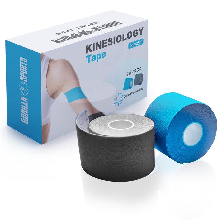 Kinesiologi tape sæt med to ruller i sort og blå, 5 cm bred