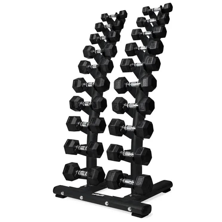 VirtuFit hex håndvægtsæt fra 1 til 10 kg opstillet i tilhørende stativ