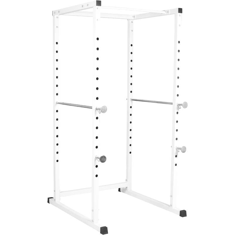 Billig power rack i sort stål med sikkerhedsarme og 15 højdeindstillinger til hjemmegym