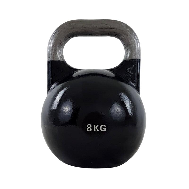 Sort competition kettlebell på 16 kg i stål med ensartet kuglestørrelse til tekniktræning