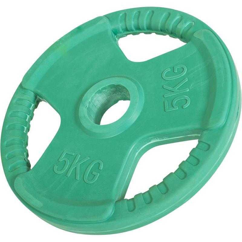 Gummibelagt vægtskive på 5 kg med greb i olympisk 50 mm